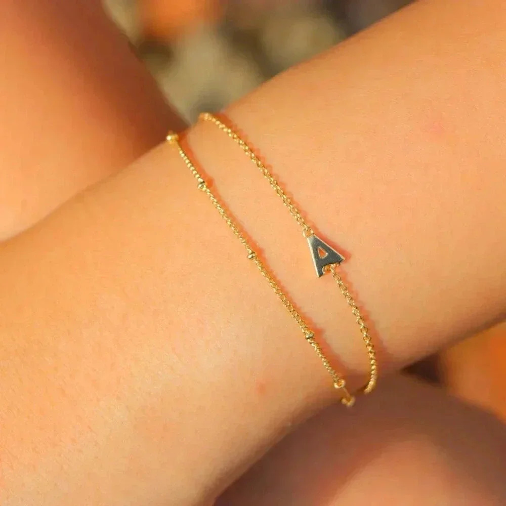 💛LIMITED EDITION!! Letter A-Z Initial Gold Bracelet 2 Layered Chain, ELDM22188 - Picture 11 of 13